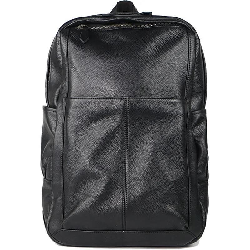 Black Cool Leather Mens School Backpack College Backpack 15" Black Computer Backpack For Men