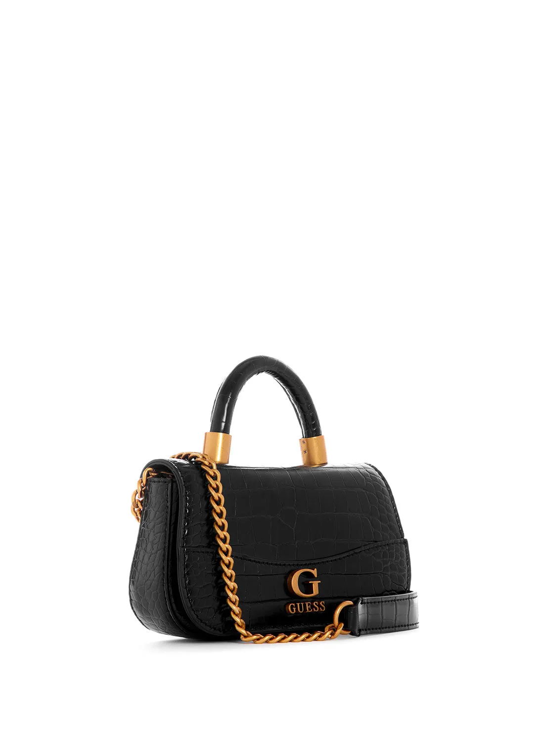 Black Nell Croco Micro Mini Crossbody Bag