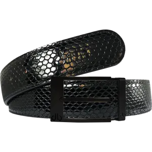 Black Snakeskin Texture Leather Belt with Matte Prong Buckle