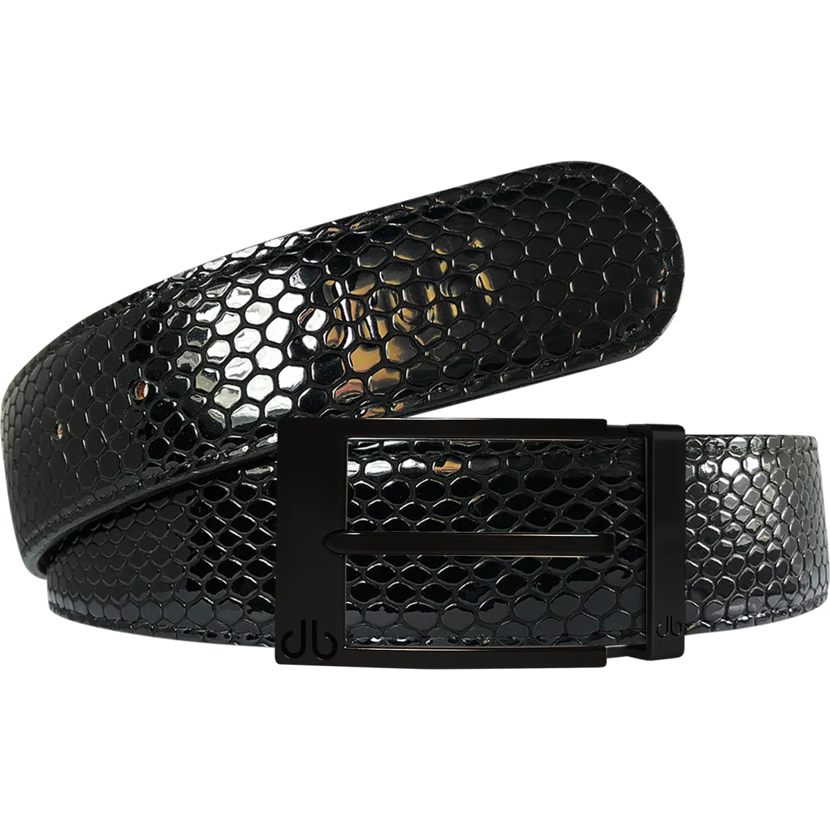 Black Snakeskin Texture Leather Belt with Matte Prong Buckle