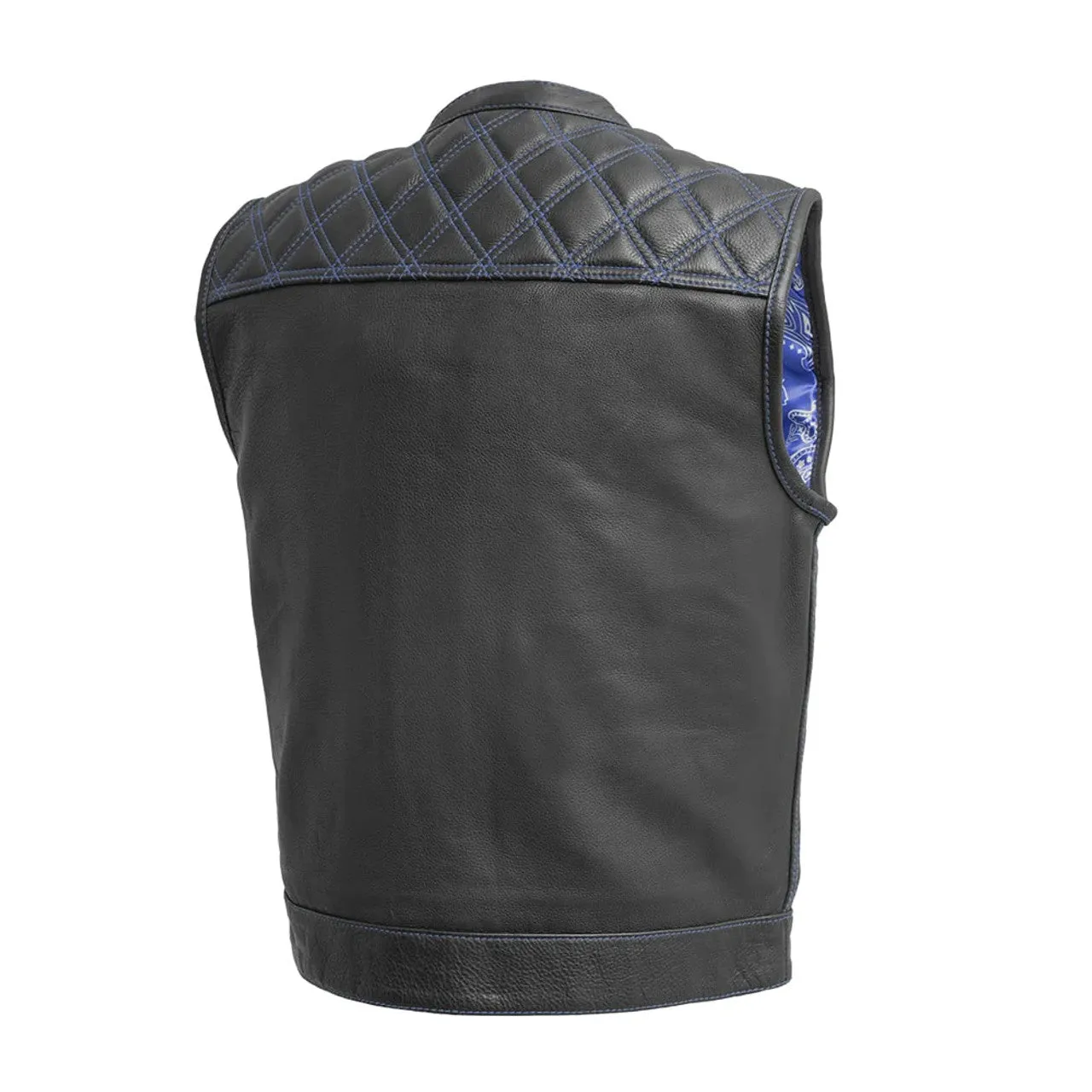 BLUE FIM693-QLT | Downside - Men's Club Style Leather Vest - Black/Blue