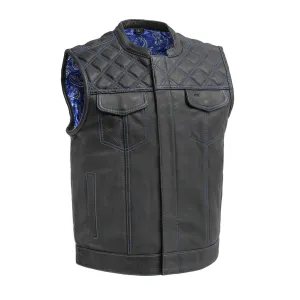 BLUE FIM693-QLT | Downside - Men's Club Style Leather Vest - Black/Blue