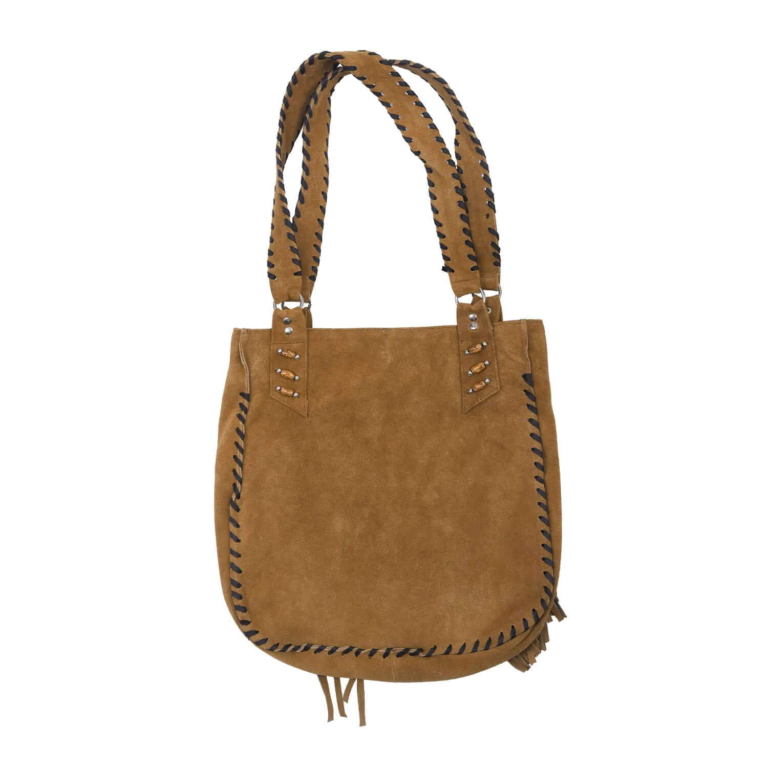 Bohemian Suede Leather Fringe Purse for Women with Beaded Detailing