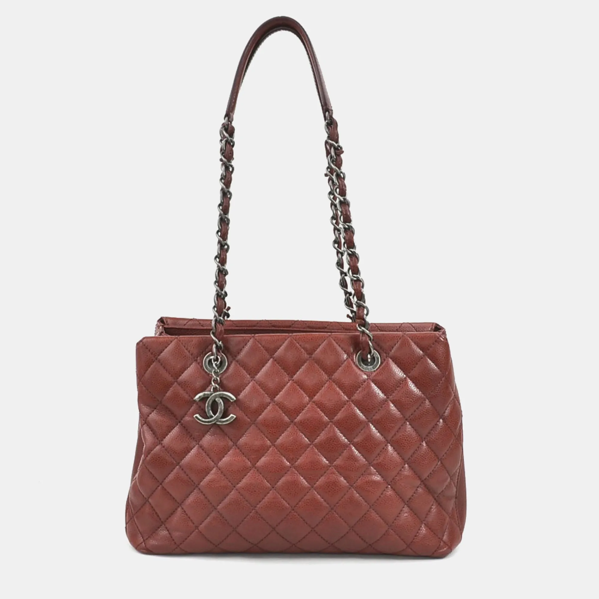 Bordeaux Quilted Caviar Large City Shopping Tote Bag