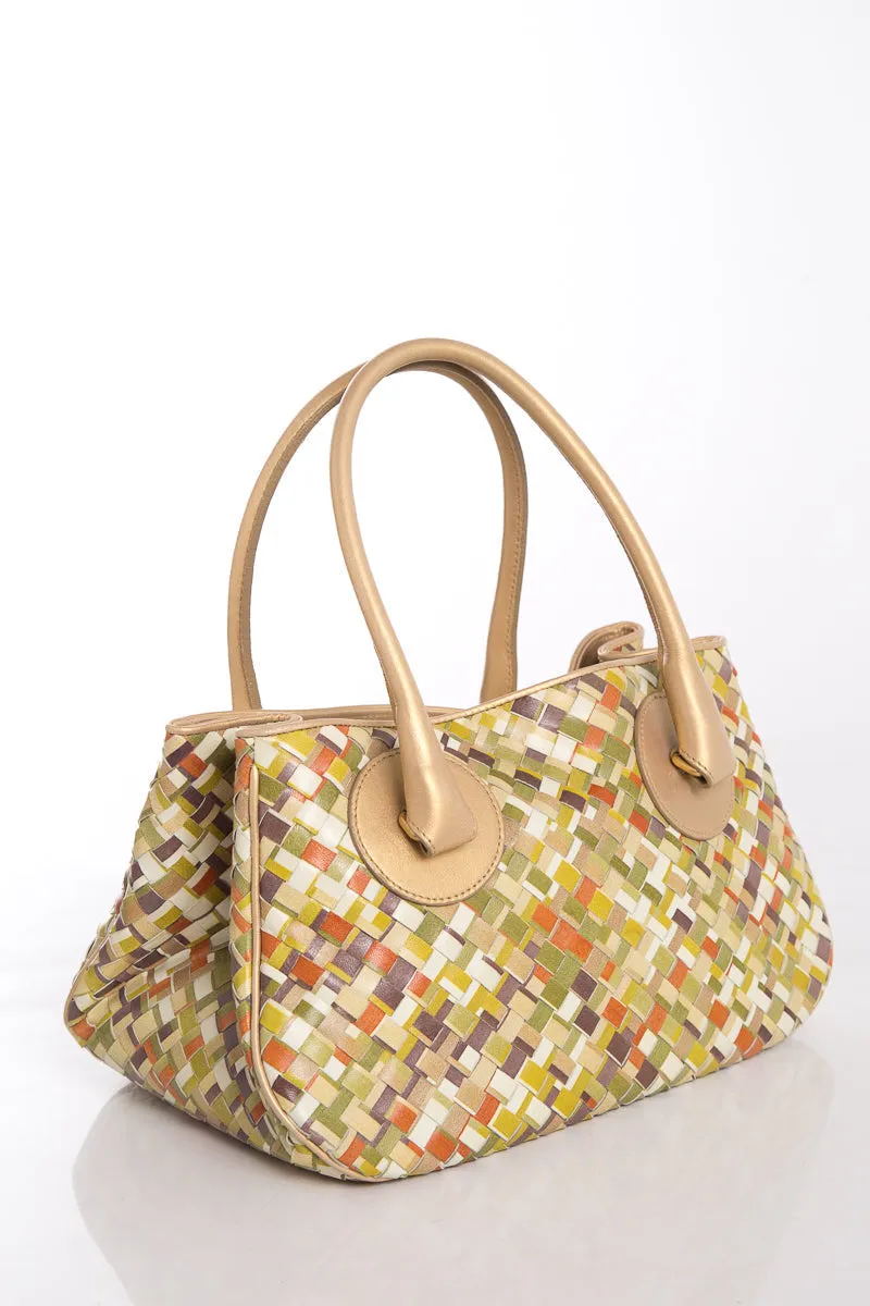 Bottega Veneta Gold & Multicolor Leather Intrecciato Handle Bag