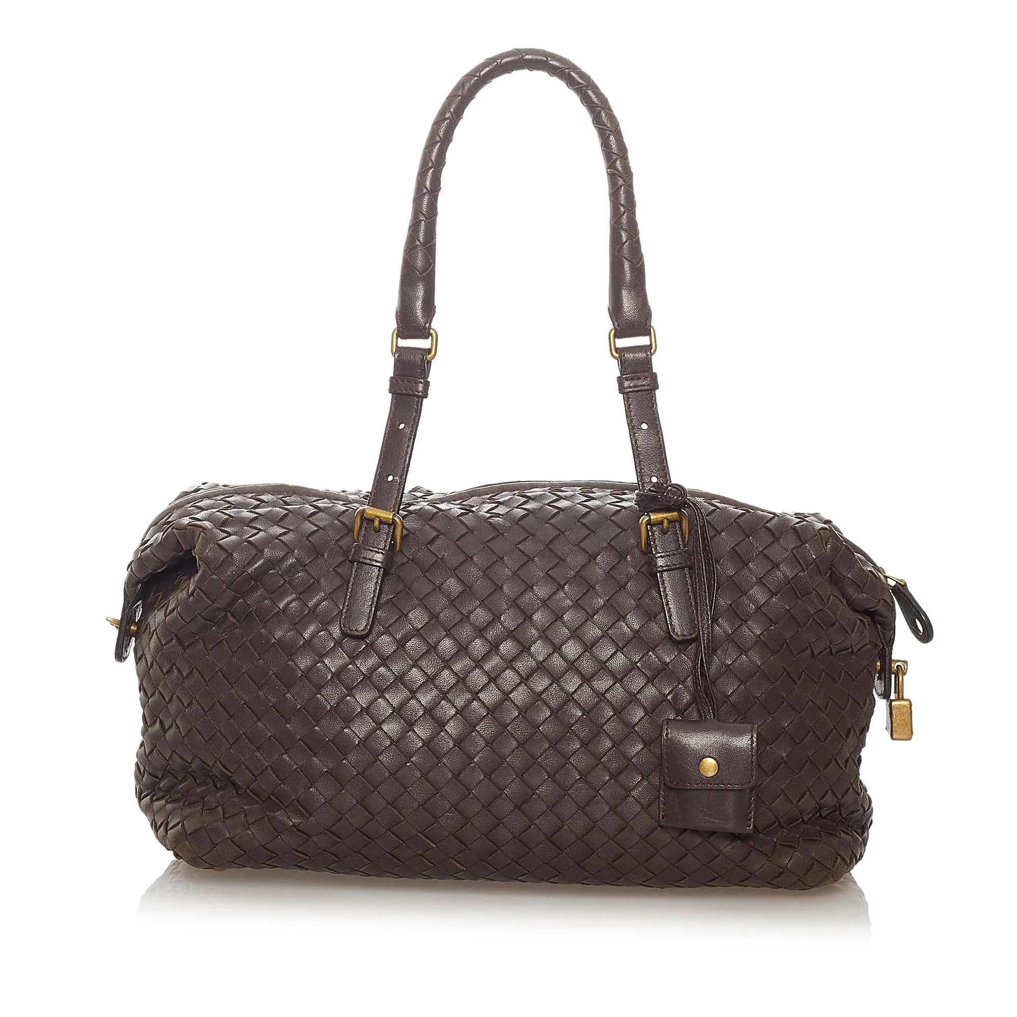 Bottega Veneta Intrecciato Leather Boston Bag (SHG-27937)