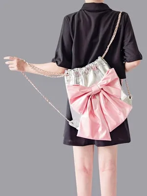 Bow Knot Silver Pink Bag Bucket Backpack