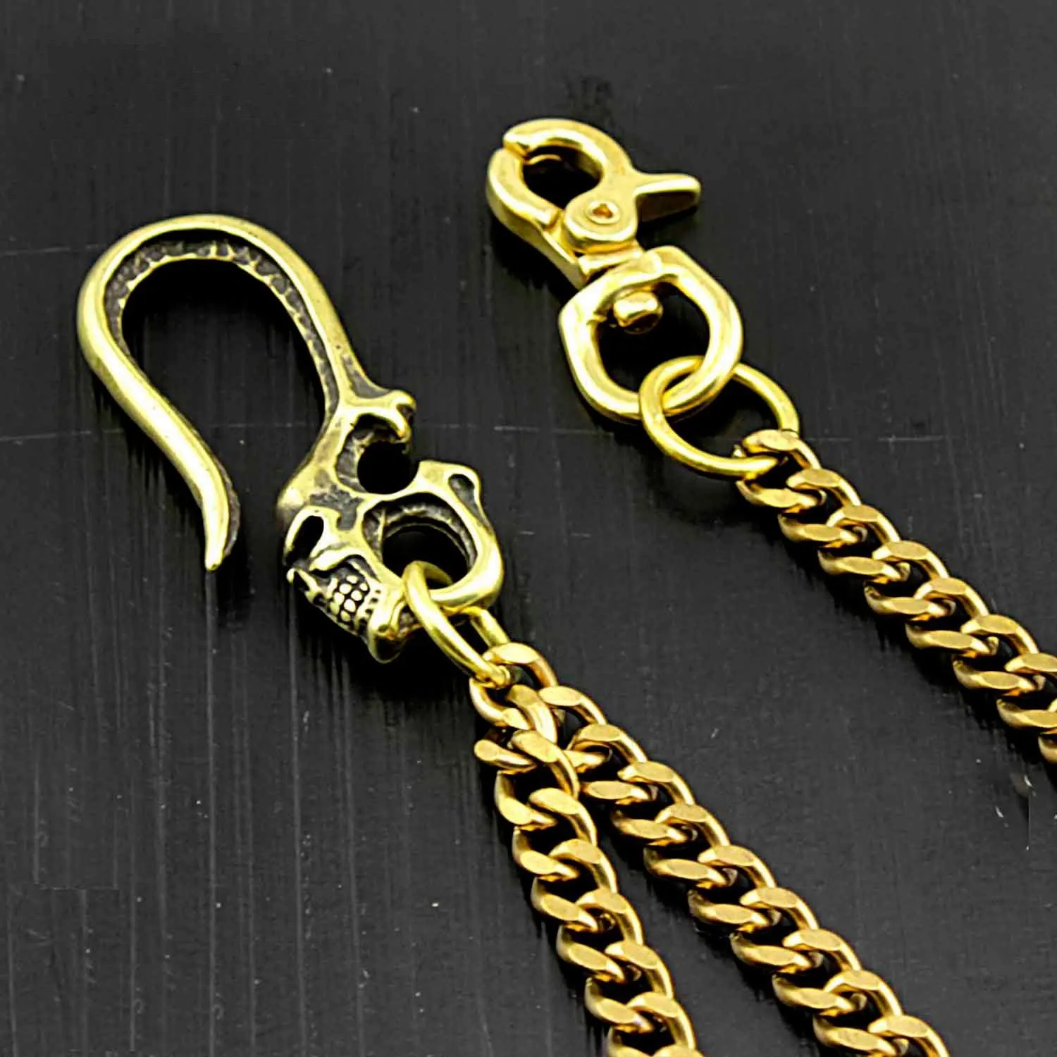 Brass Skull Wallet Chain Long Biker Wallet Chain Gold Cool Pants Chain For Men