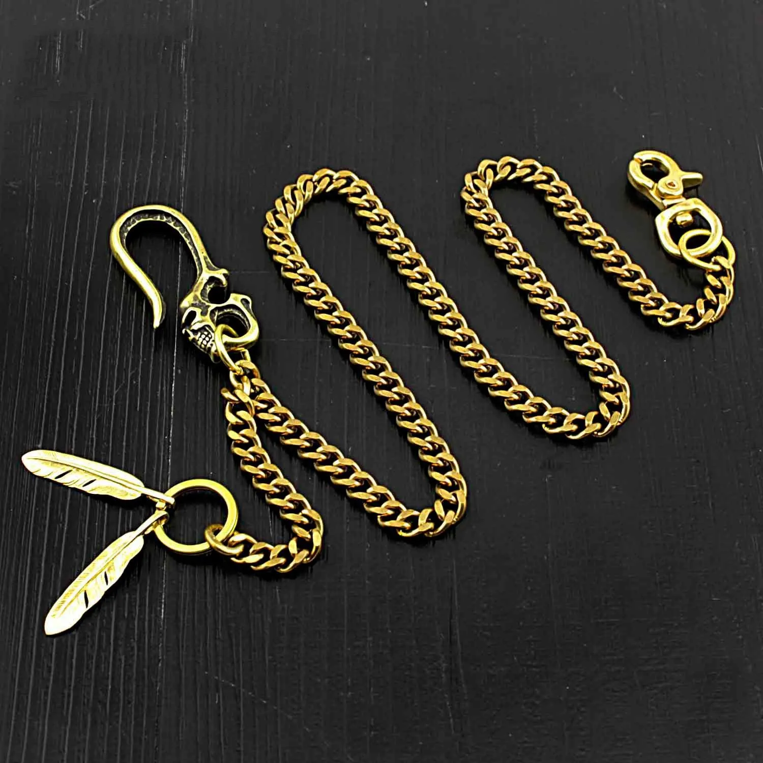 Brass Skull Wallet Chain Long Biker Wallet Chain Gold Cool Pants Chain For Men