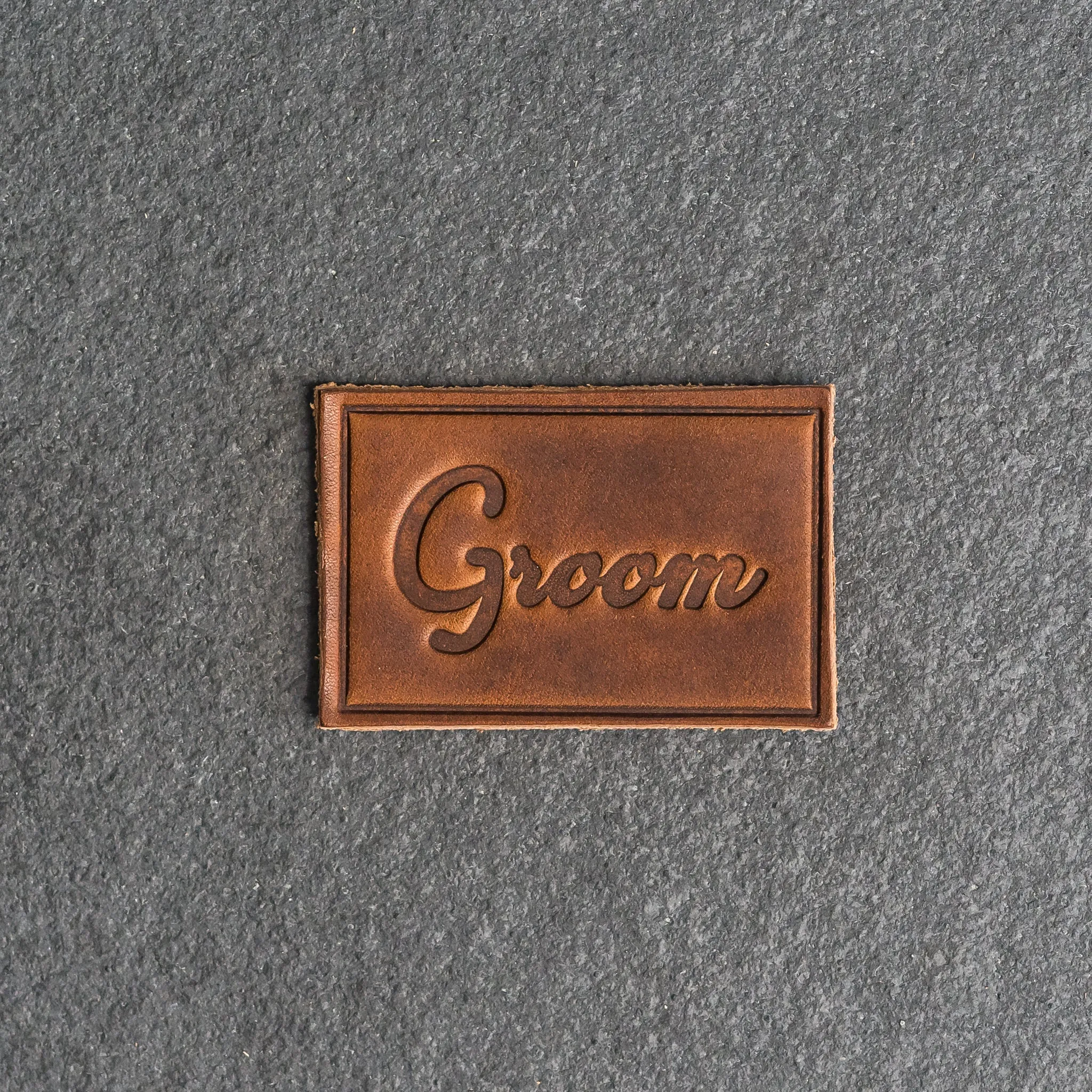 Bride & Groom Leather Patches with optional Velcro added - Cursive Font