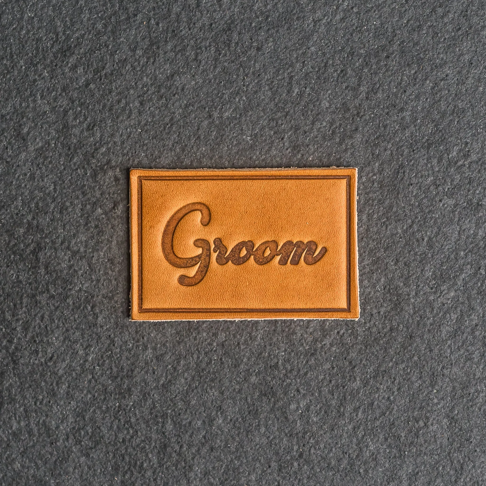 Bride & Groom Leather Patches with optional Velcro added - Cursive Font