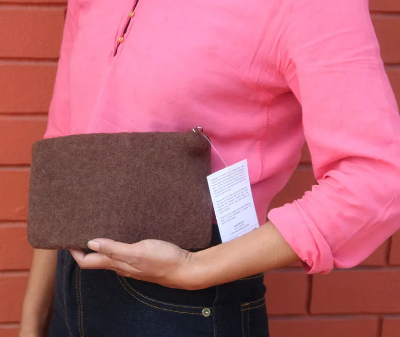 Brown Flower Felt Clutch Purse