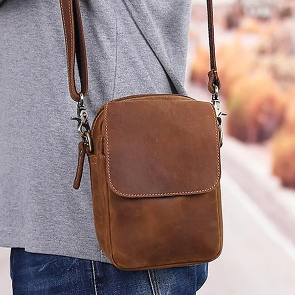 BROWN LEATHER MENS Belt Pouch Belt Bag Waist Bag Mini Side Bag Phone Bag For Men