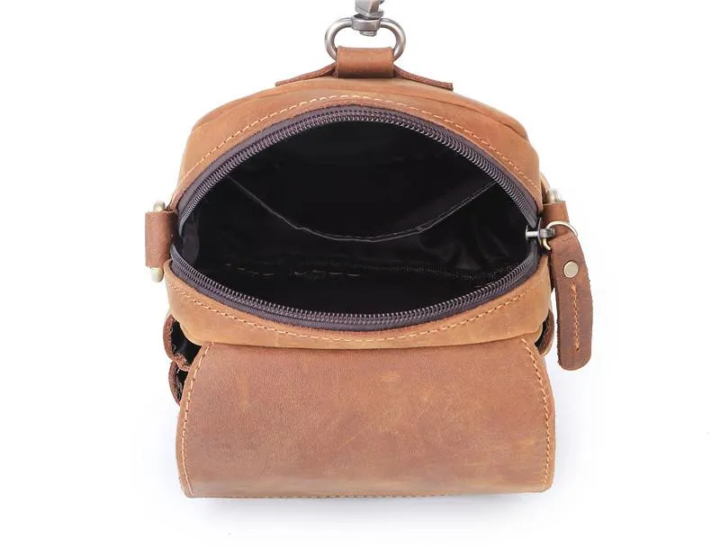 BROWN LEATHER MENS Belt Pouch Belt Bag Waist Bag Mini Side Bag Phone Bag For Men