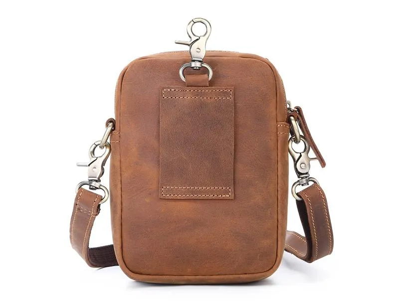 BROWN LEATHER MENS Belt Pouch Belt Bag Waist Bag Mini Side Bag Phone Bag For Men