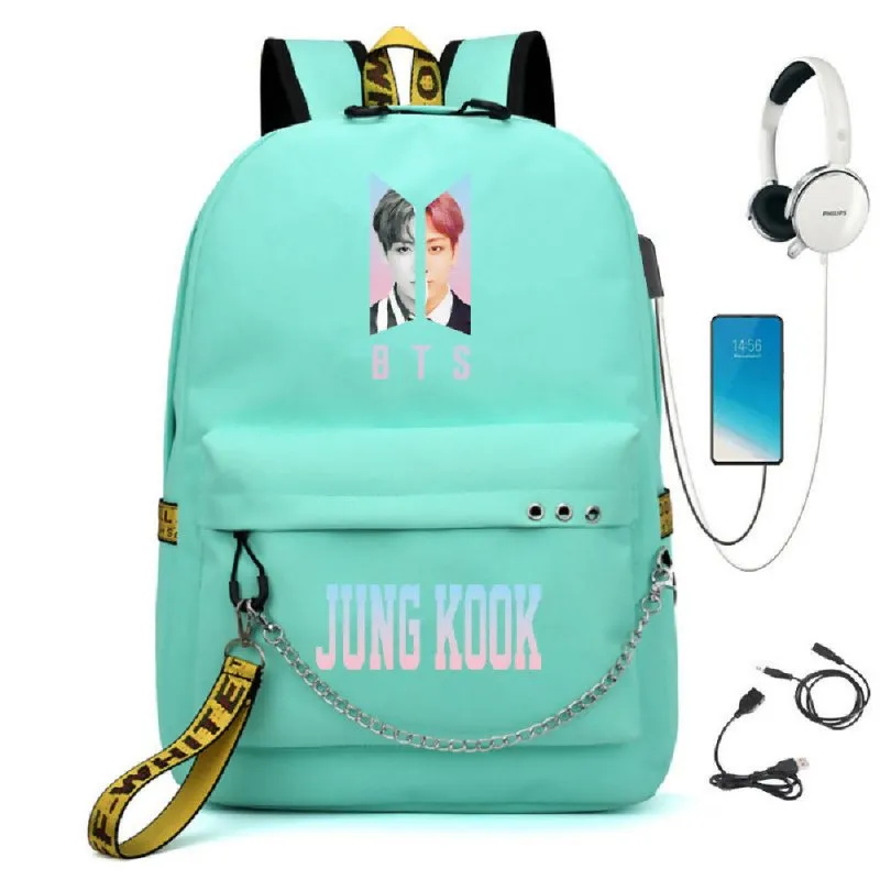 BTS BTS school bag USB charging backpack outdoor sports personalized student school bag-8