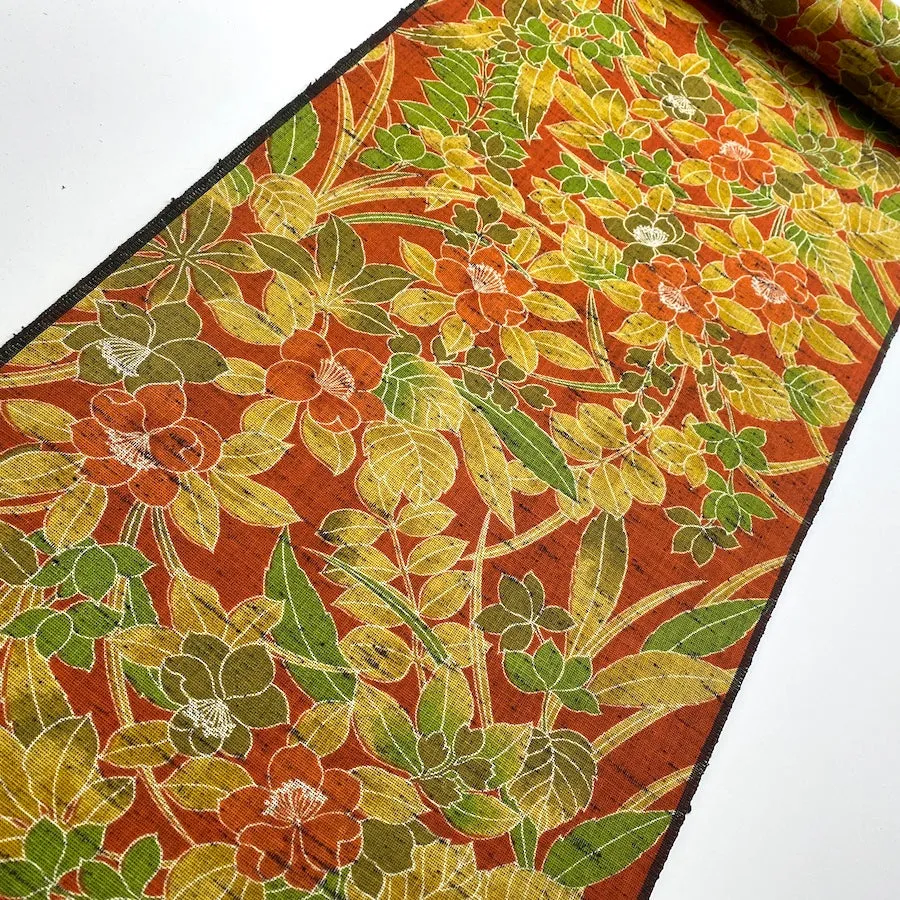 Burnt Orange Fall Floral Print, Vintage Kimono Wool from Japan By the Yard #244