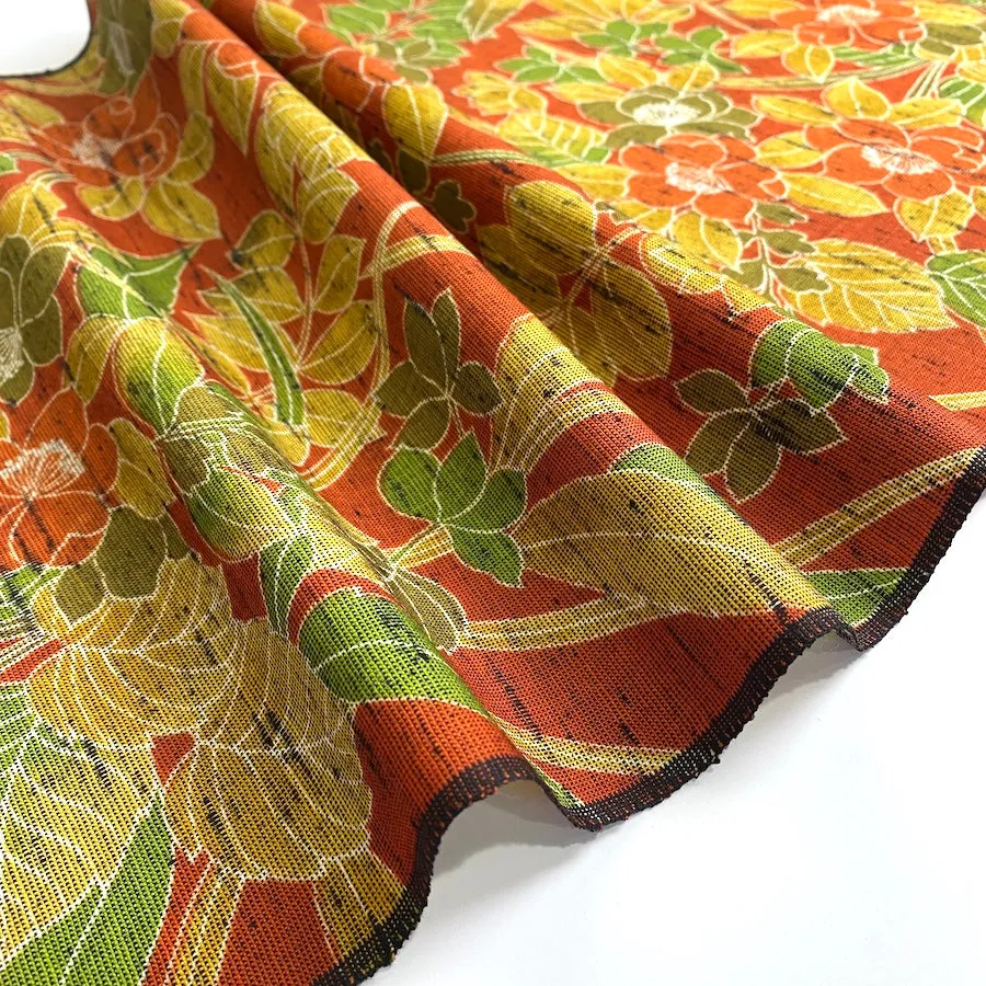 Burnt Orange Fall Floral Print, Vintage Kimono Wool from Japan By the Yard #244