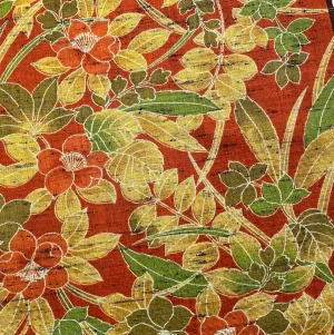 Burnt Orange Fall Floral Print, Vintage Kimono Wool from Japan By the Yard #244