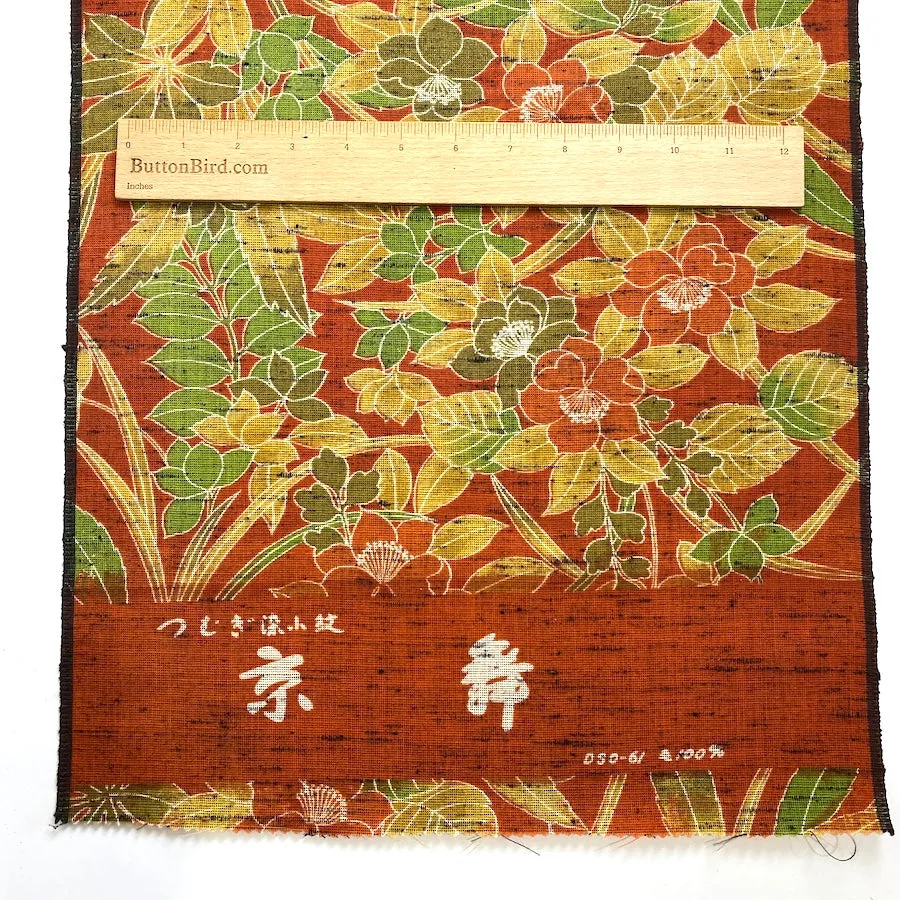 Burnt Orange Fall Floral Print, Vintage Kimono Wool from Japan By the Yard #244