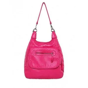 Casual Zip and PU Leather Design Shoulder Bag For Women - Rose Madder