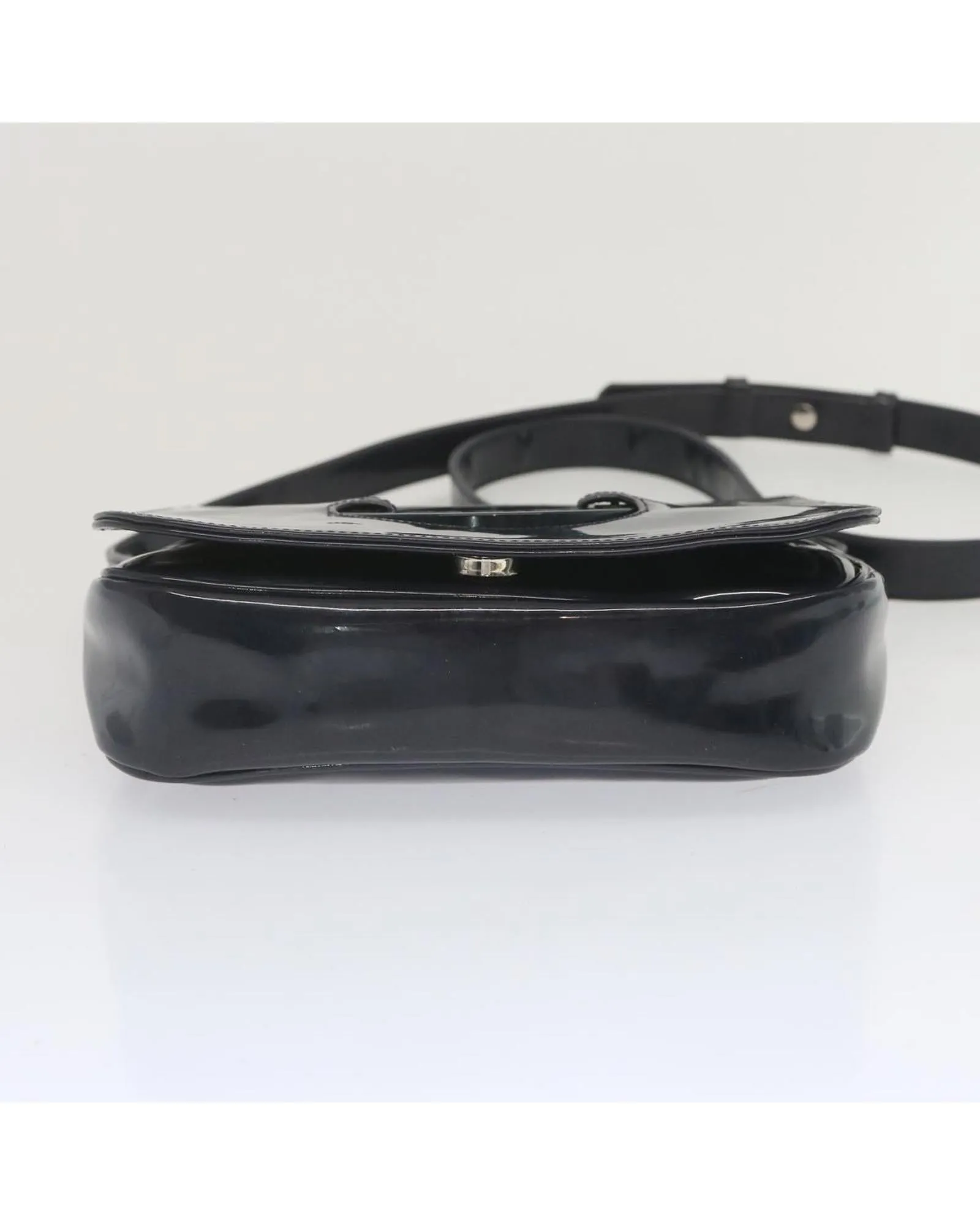 CELINE Circle Ring Shoulder Bag Black Patent Leather