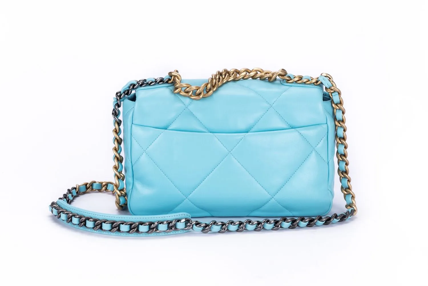 Chanel 19 Flap Bag (3127xxxx) Small Size Pastel Blue Lambskin with Card, Dust Cover & Box