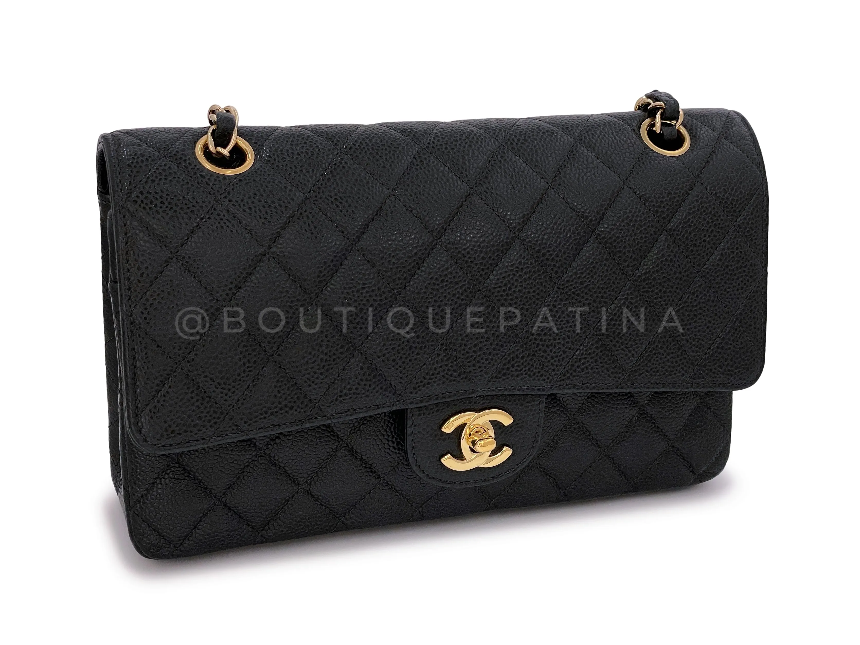 Chanel 2002 Vintage Black Caviar Medium Classic Double Flap Bag 24k GHW