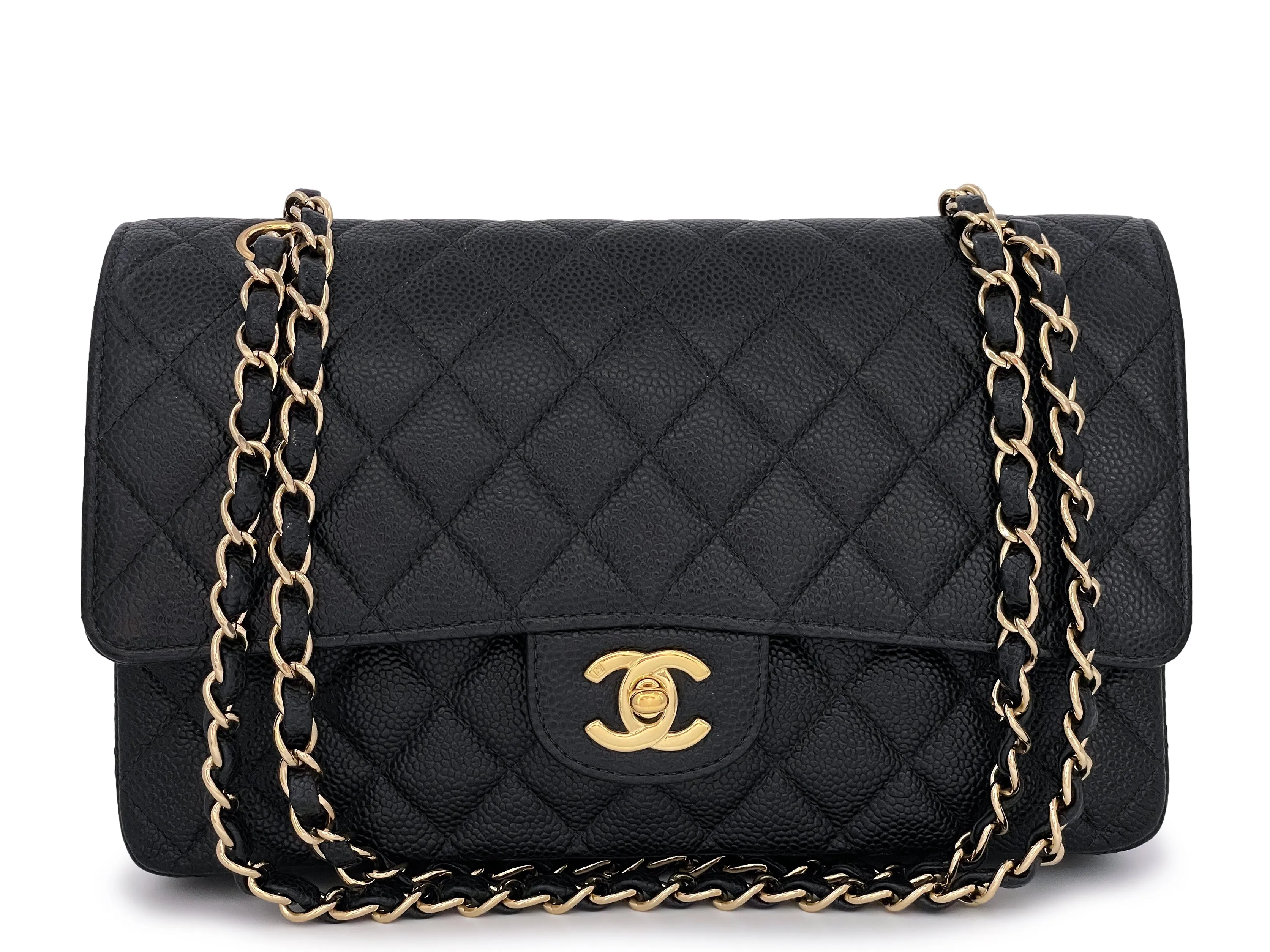 Chanel 2002 Vintage Black Caviar Medium Classic Double Flap Bag 24k GHW