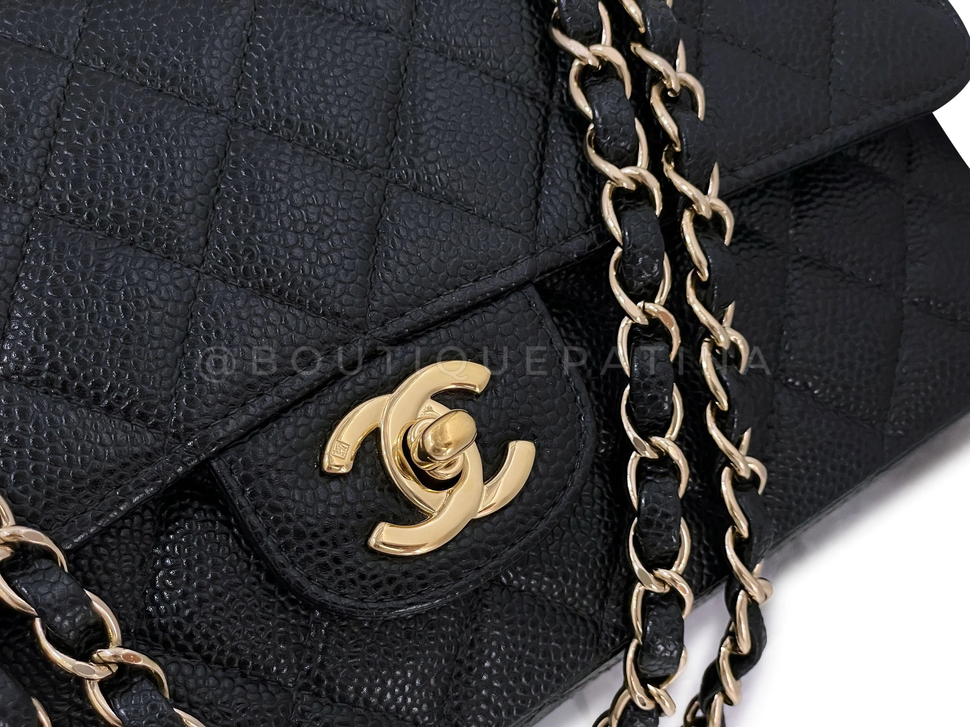 Chanel 2002 Vintage Black Caviar Medium Classic Double Flap Bag 24k GHW