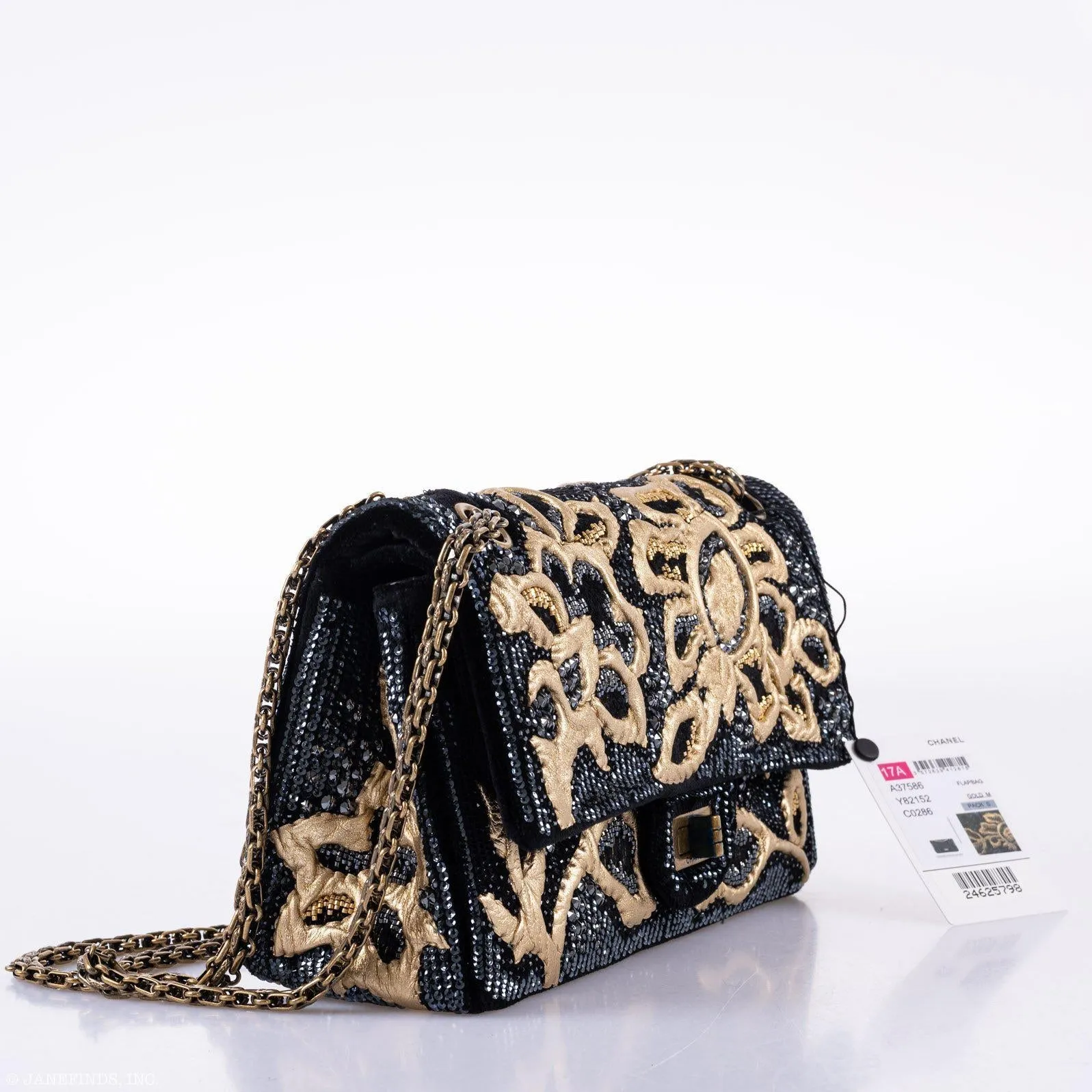 Chanel Exquisite 2.55 Reissue Medium Double Flap Gold and Black Embroidered Sequins and Lambskin on Velvet