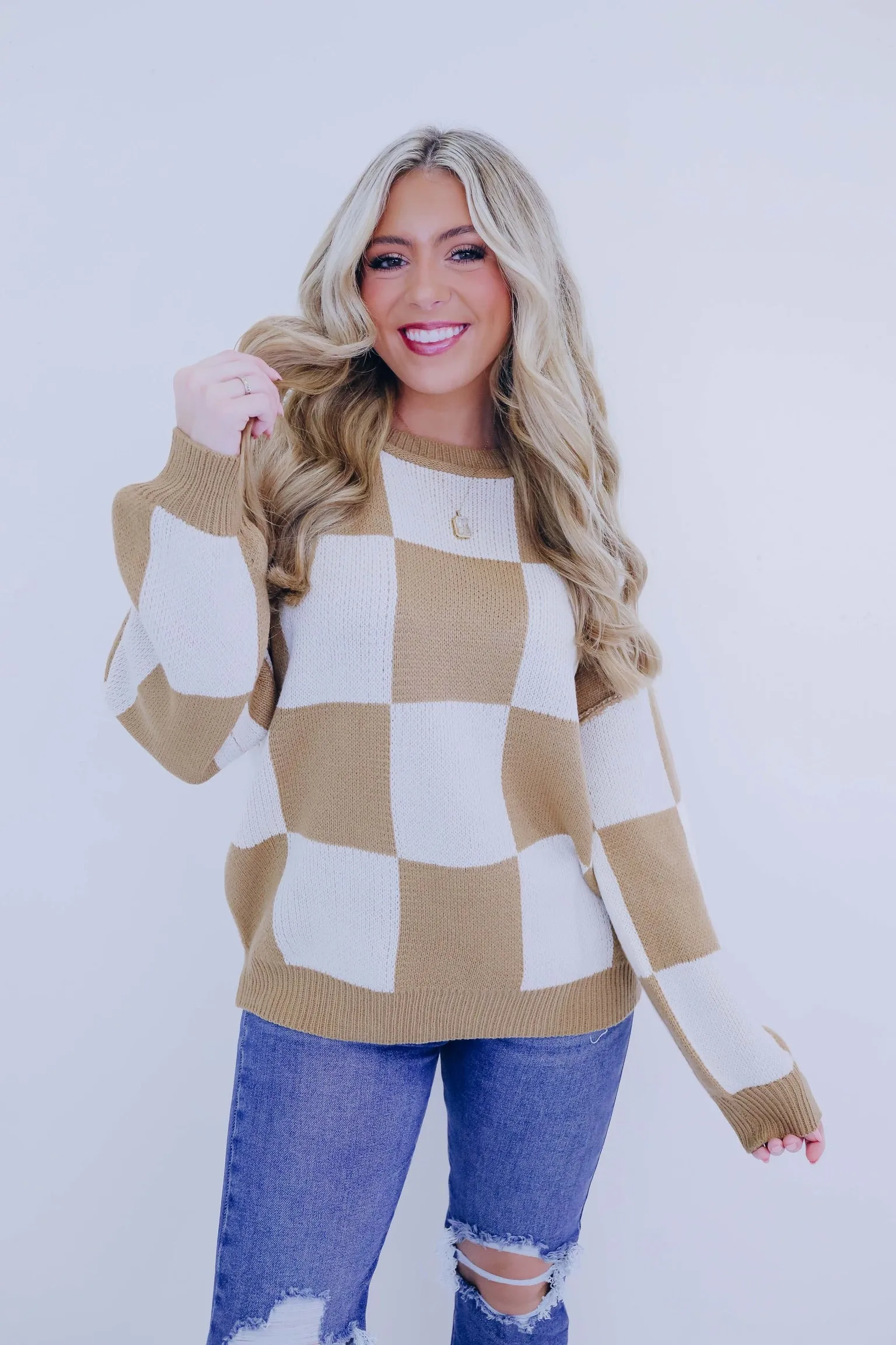 Charming Checkered Knit Sweater - 2 Colors