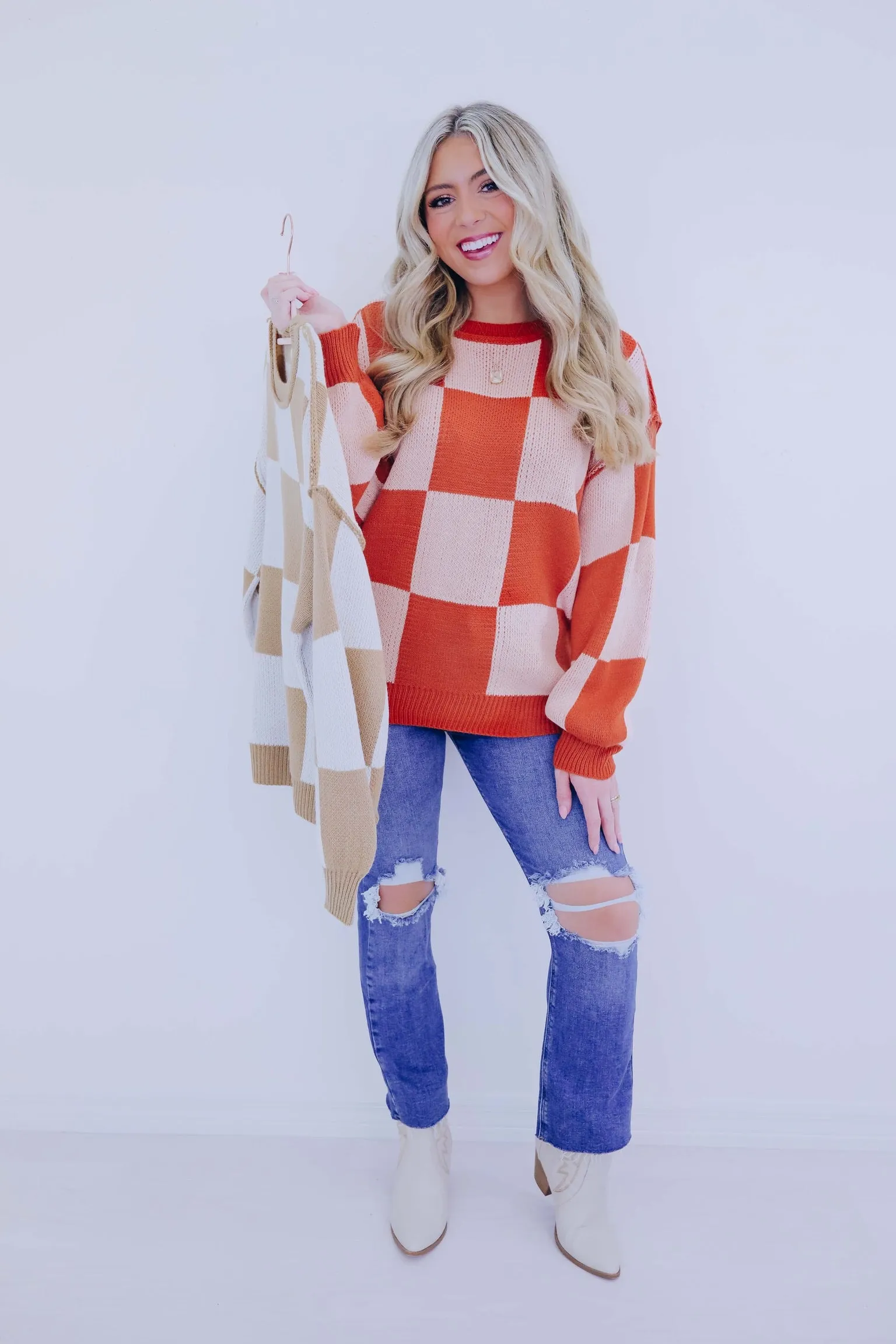 Charming Checkered Knit Sweater - 2 Colors