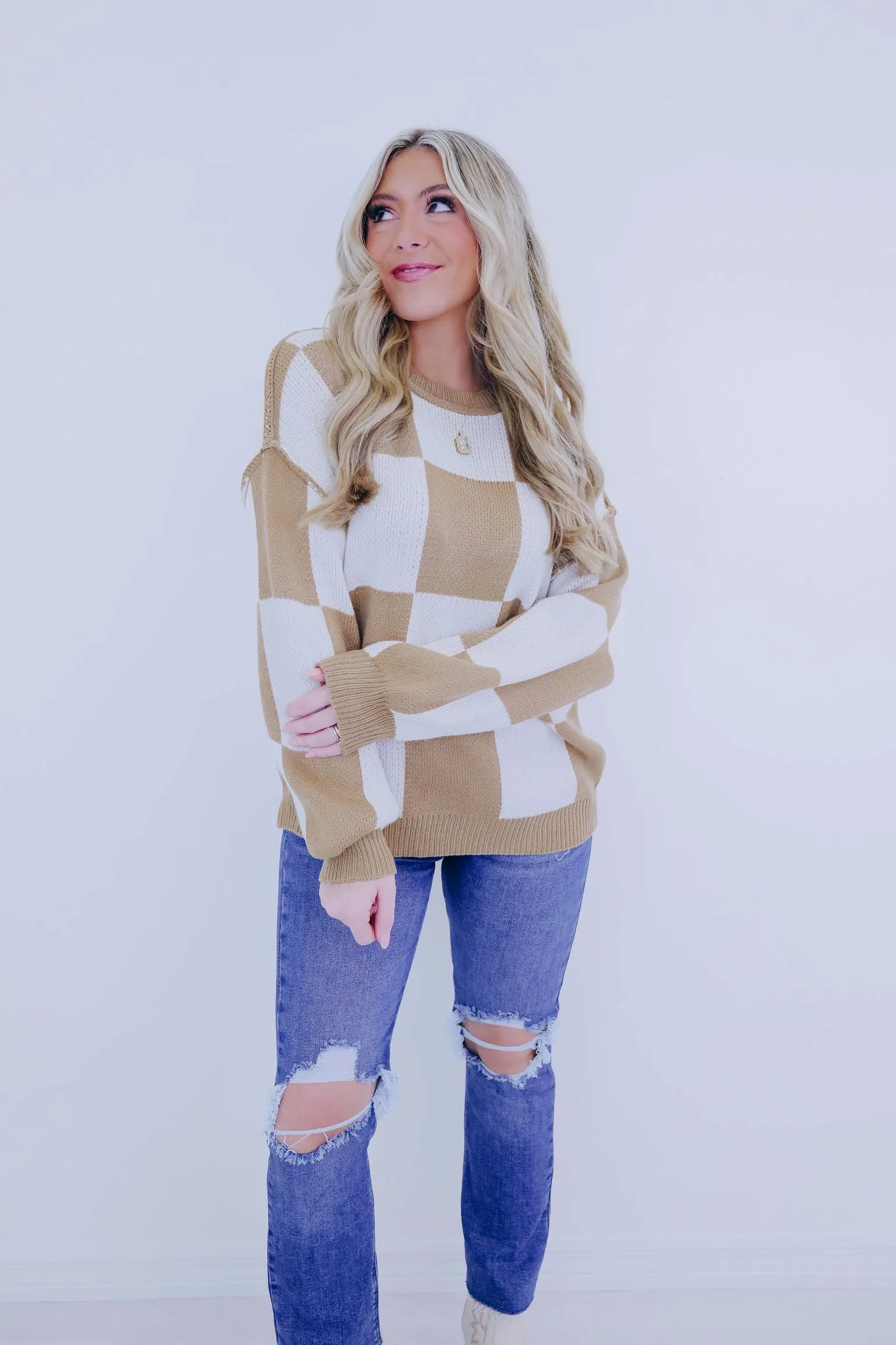 Charming Checkered Knit Sweater - 2 Colors