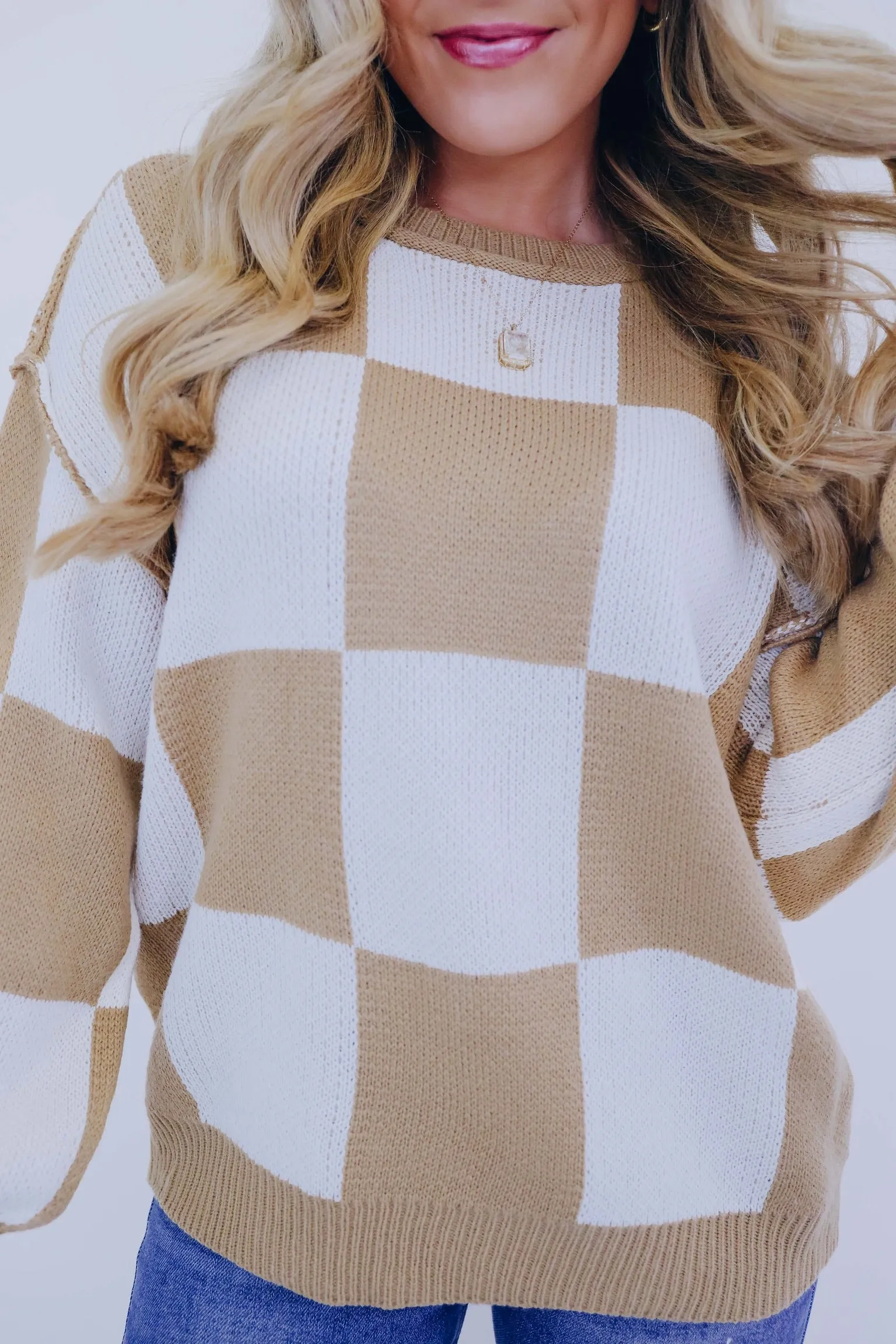 Charming Checkered Knit Sweater - 2 Colors