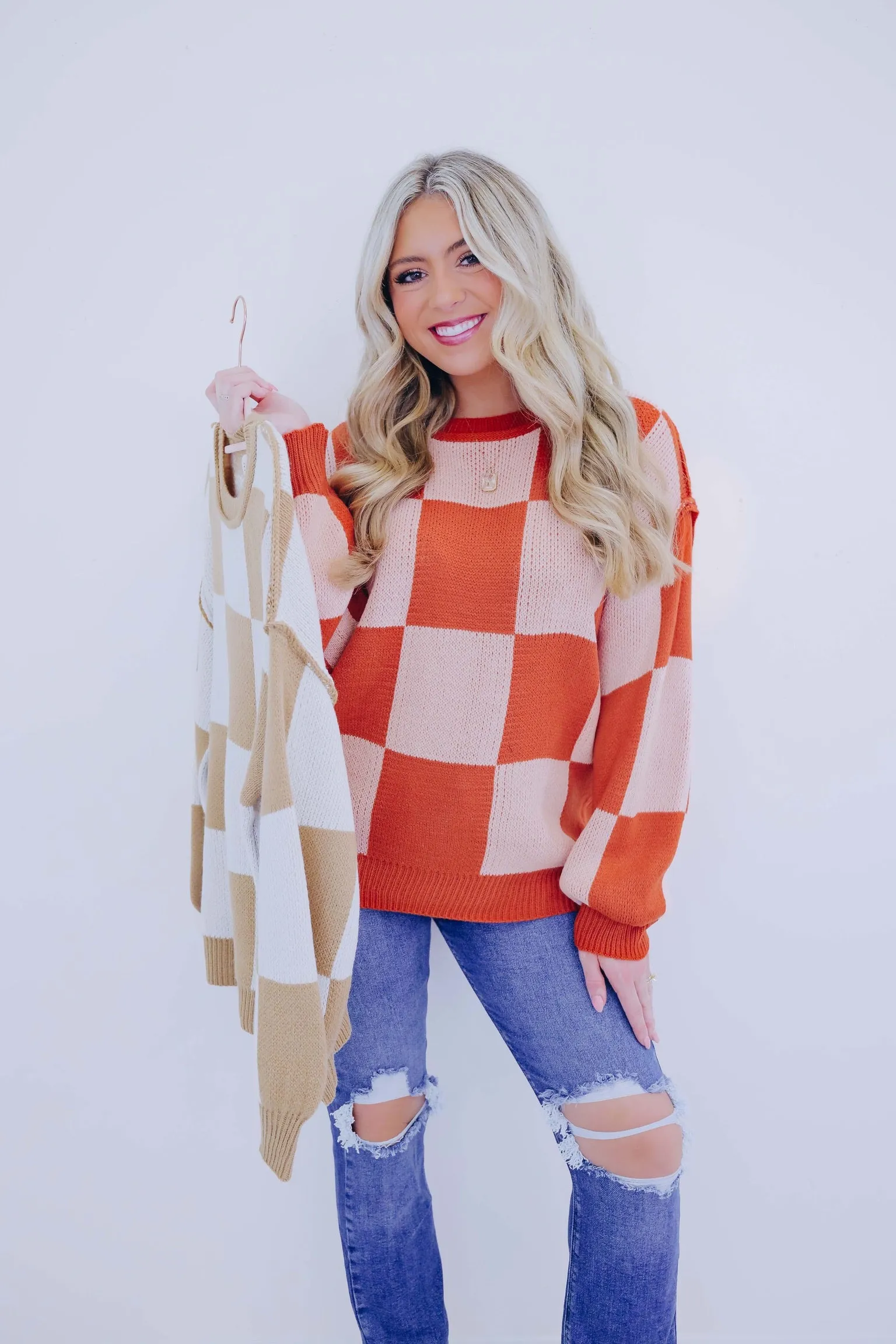 Charming Checkered Knit Sweater - 2 Colors