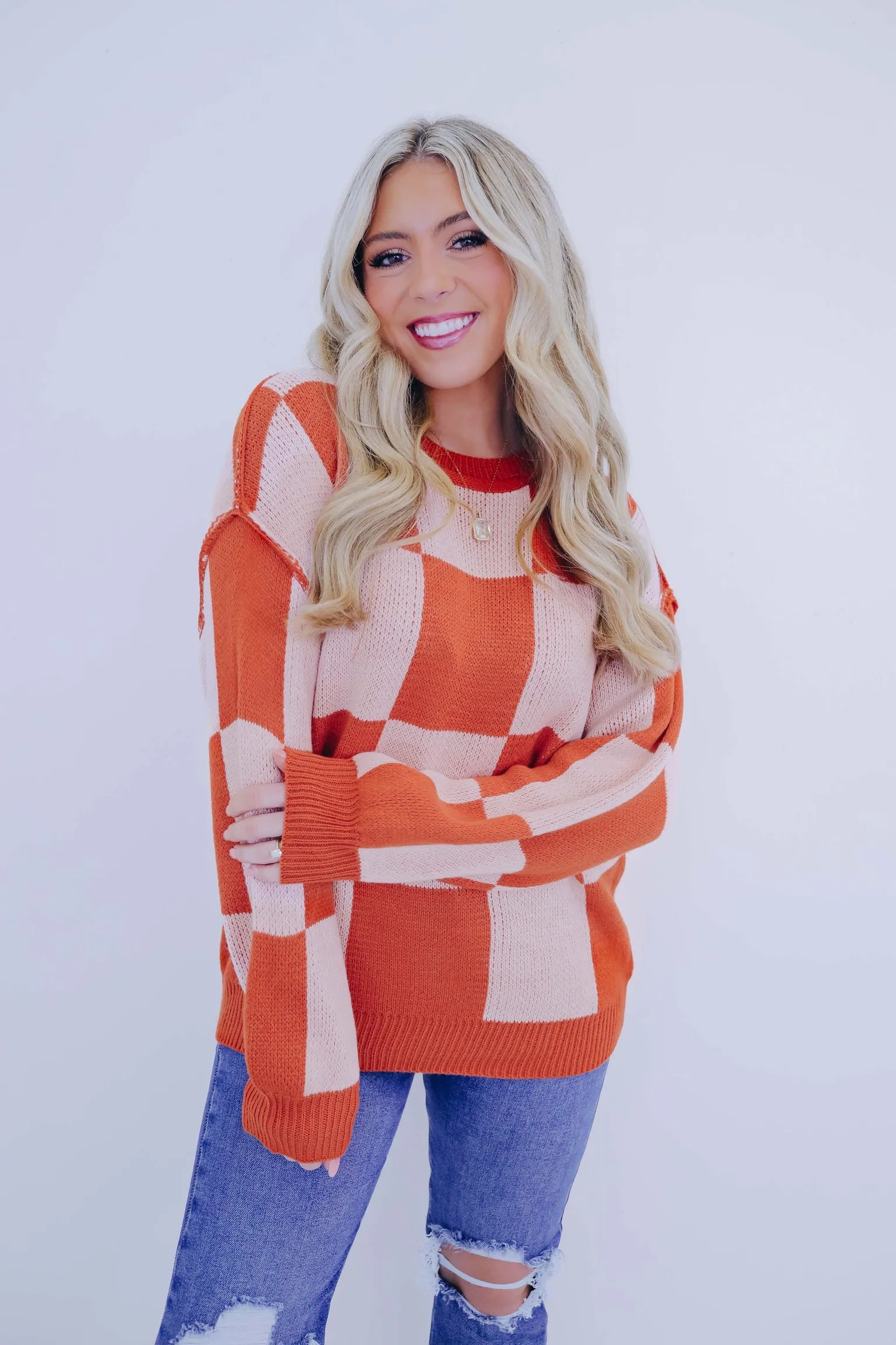 Charming Checkered Knit Sweater - 2 Colors