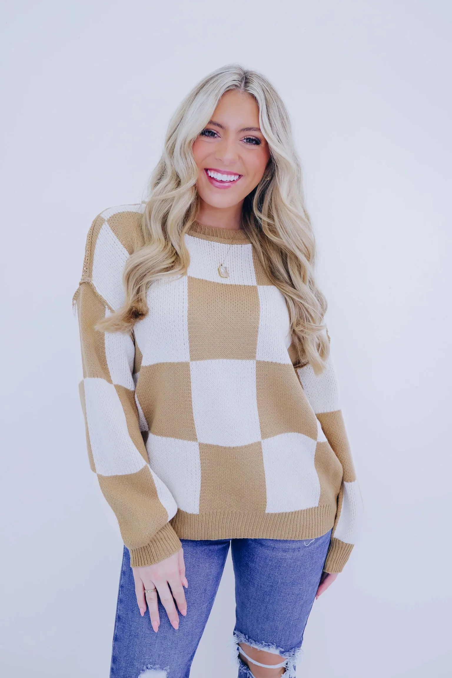 Charming Checkered Knit Sweater - 2 Colors