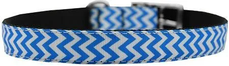 Chevrons Nylon Dog Collar with classic buckle 3-4" Blue Size 26