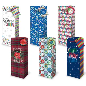 Christmas Bottle Gift Bag 4.75W x14.25H x 3.1D in VRT