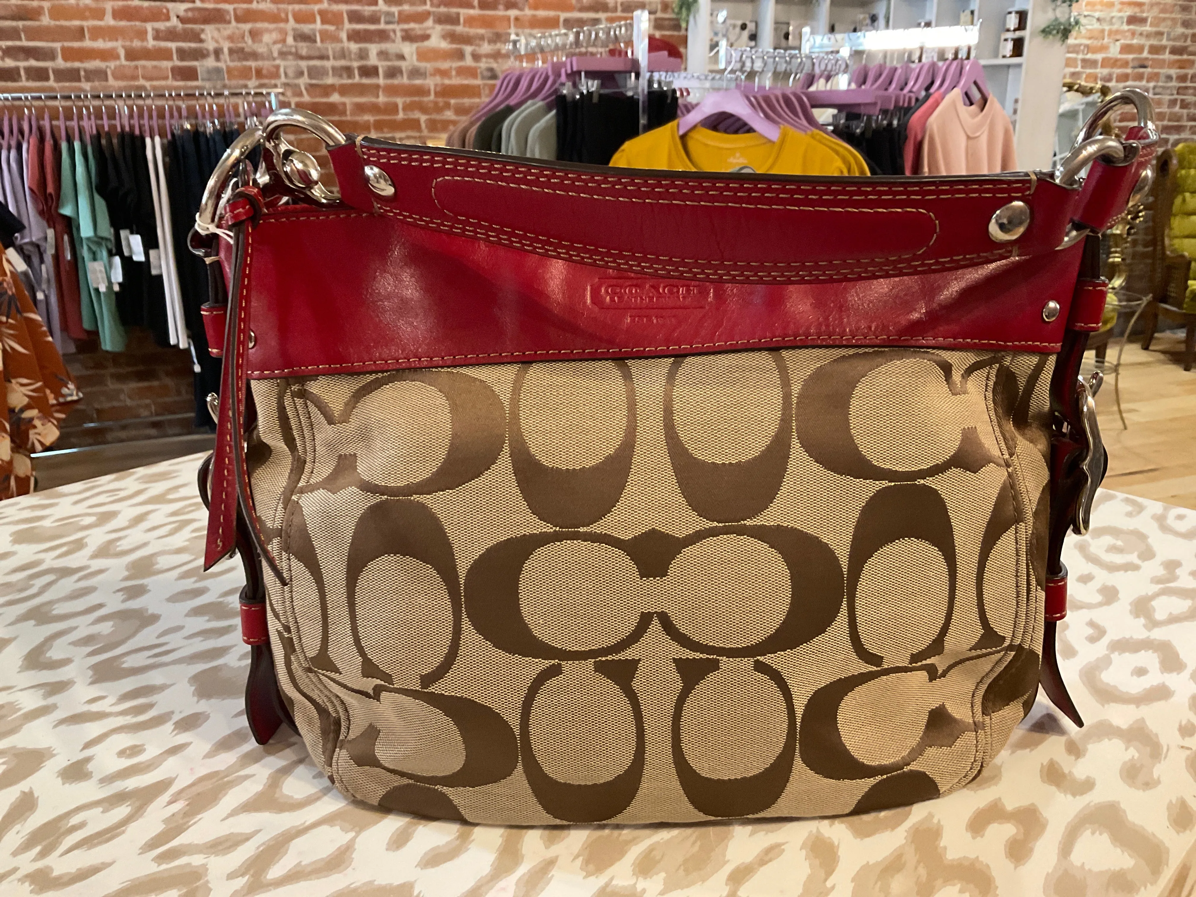 {{Client Code}} TAN/RED COACH SHOULDER BAG