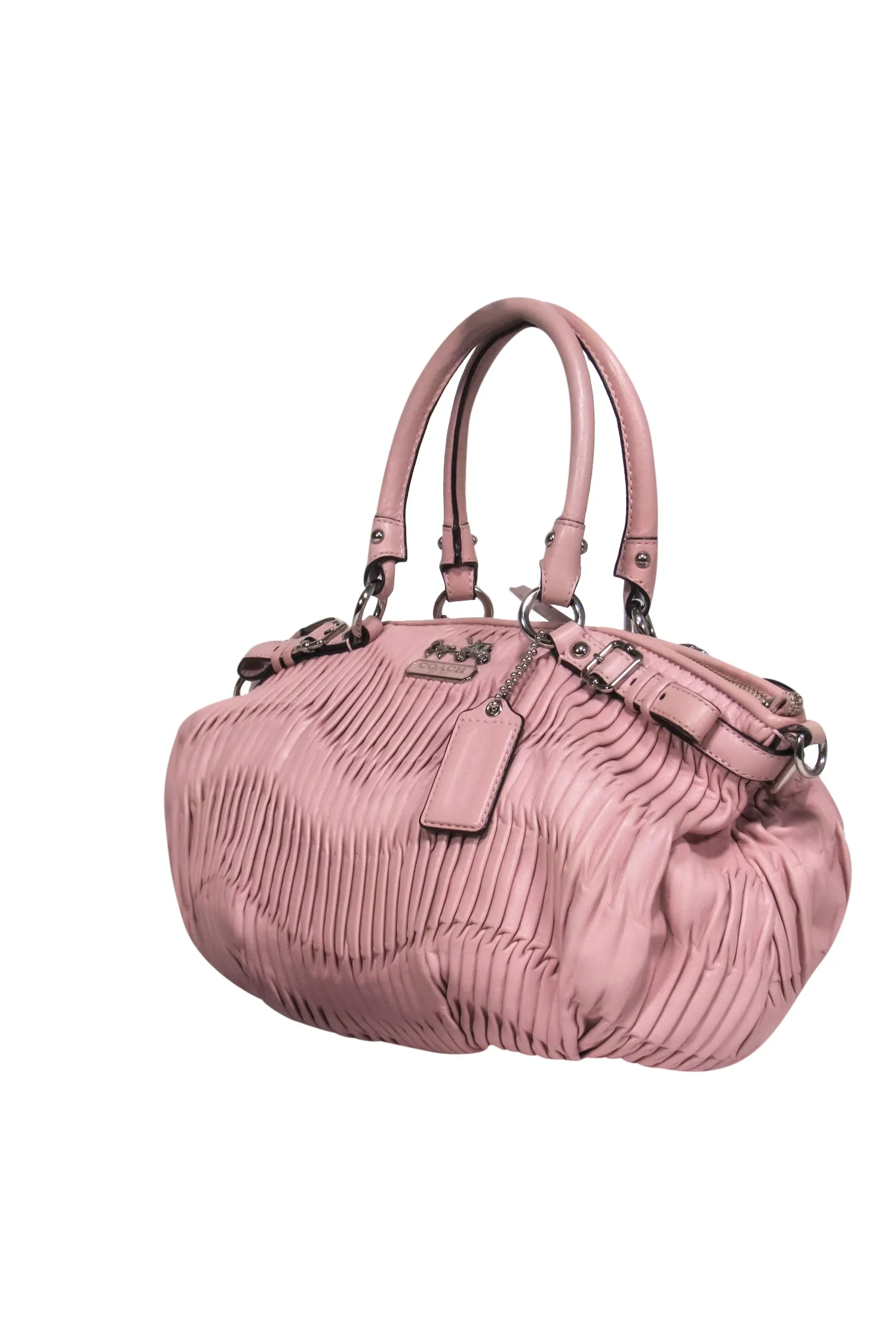 Coach - Baby Pink Ruched Pouch-Style Convertible Satchel