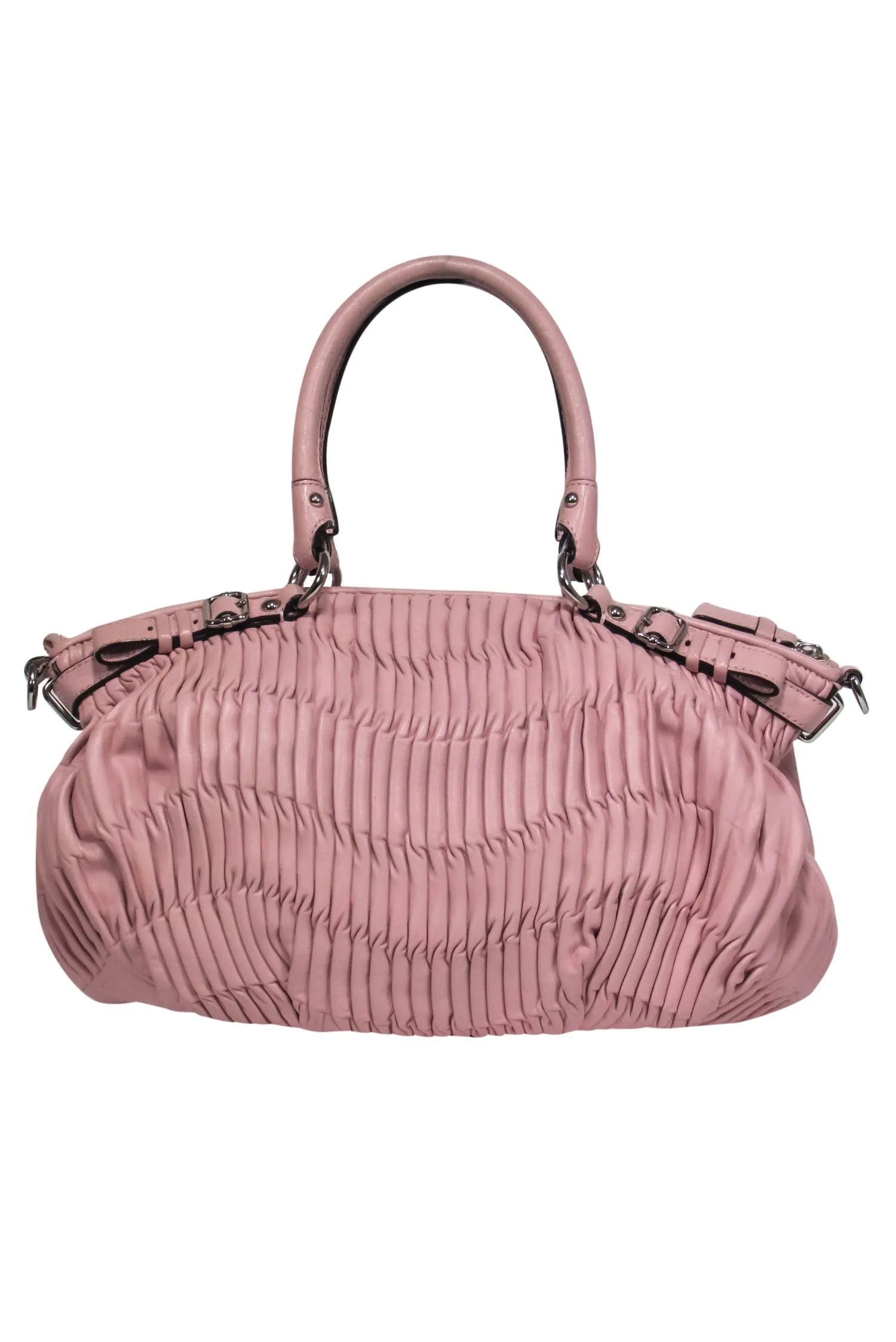 Coach - Baby Pink Ruched Pouch-Style Convertible Satchel