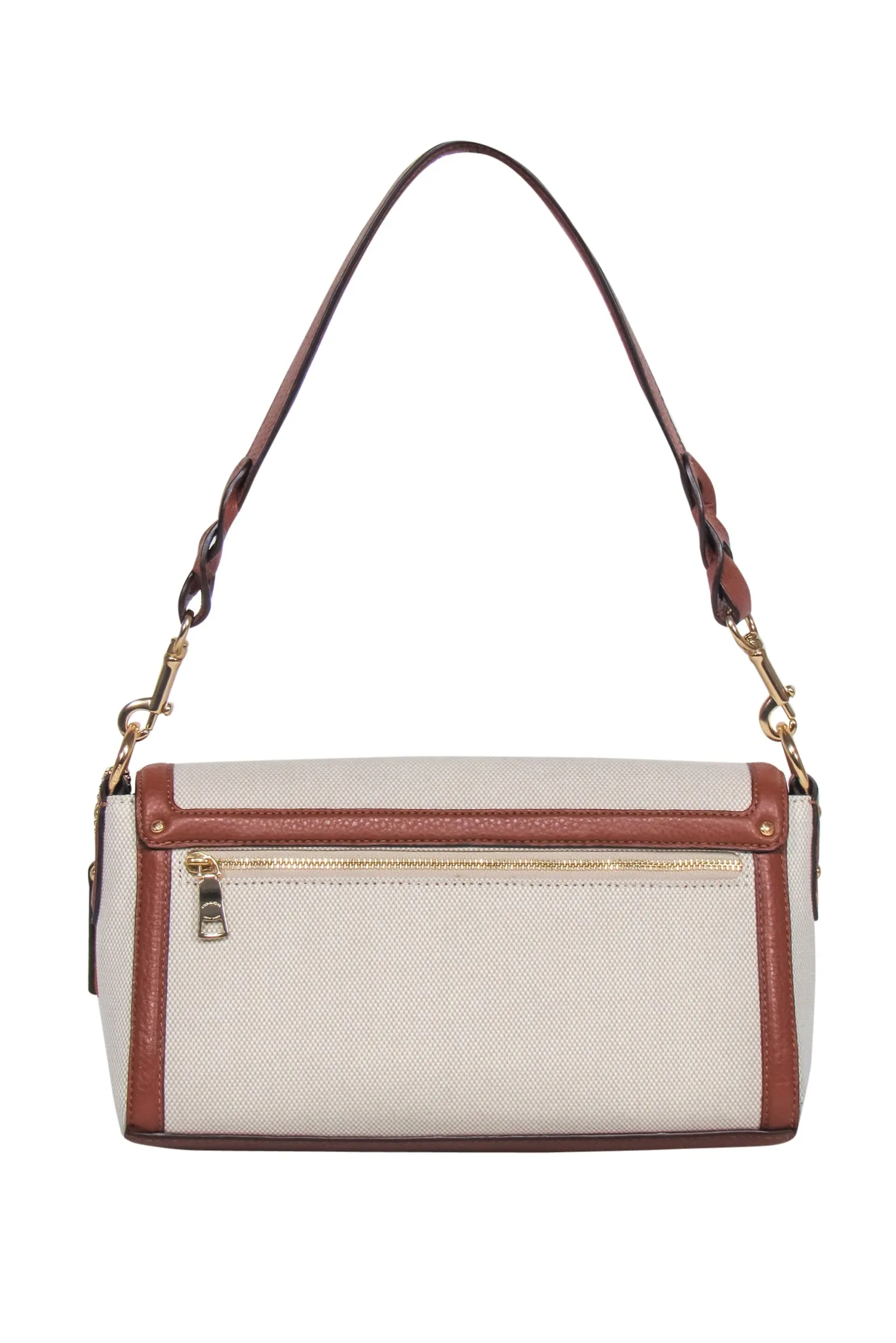 Coach - Beige, Brown & Orange Fabric & Leather Fold-Over Convertible Crossbody