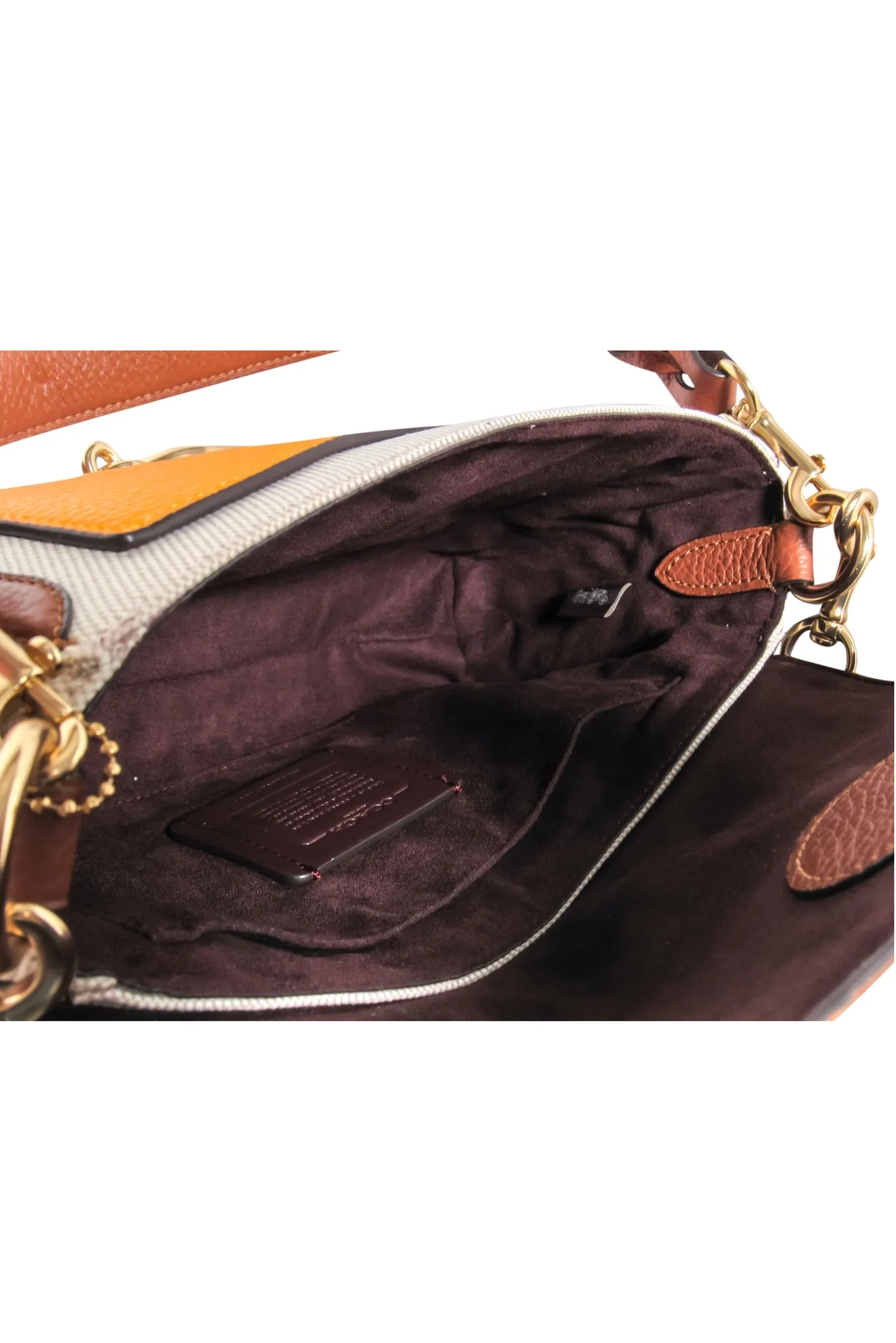 Coach - Beige, Brown & Orange Fabric & Leather Fold-Over Convertible Crossbody