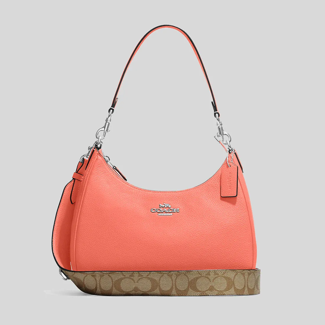 Coach Teri Hobo With Signature Canvas Khaki/Tangerine CJ589