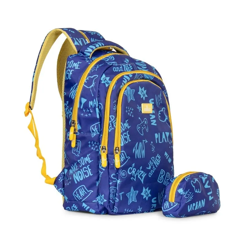 Combo: THE CLOWNFISH Scholastic Series School Backpack & Pencil Pouch | 30 L | Blue - Yellow