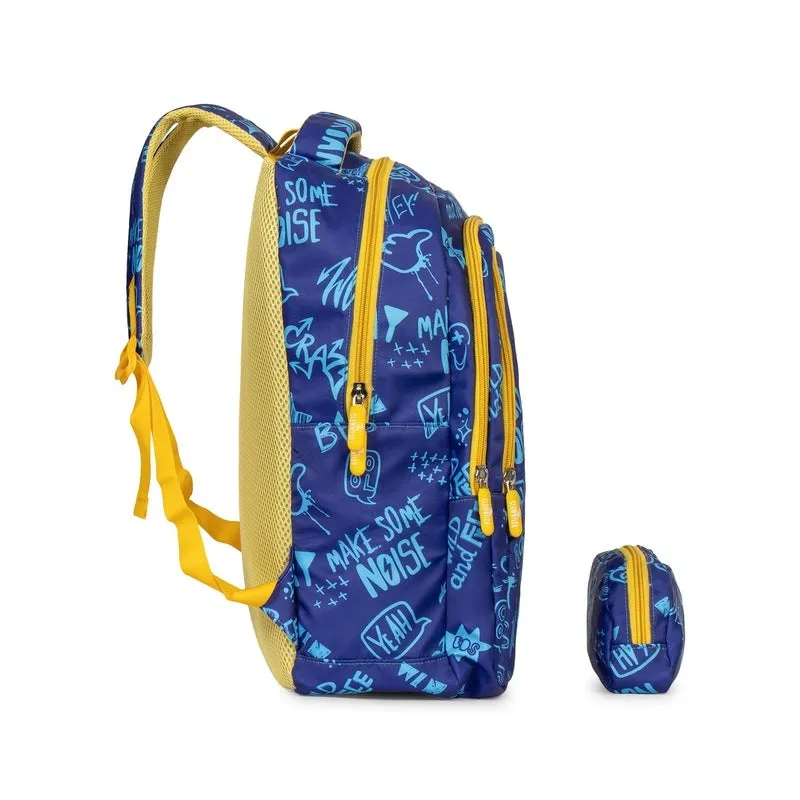 Combo: THE CLOWNFISH Scholastic Series School Backpack & Pencil Pouch | 30 L | Blue - Yellow