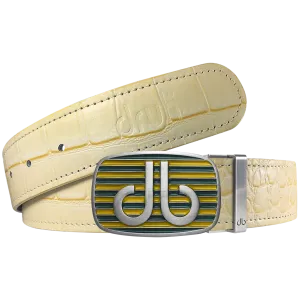 Cream Crocodile Textured Leather Belt with Buckle