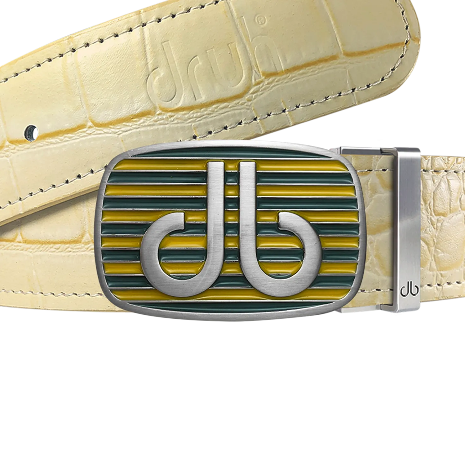 Cream Crocodile Textured Leather Belt with Buckle